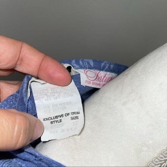 Models Coat Lounge Dress Size 12 Womens Tiered Blue Chambray Floral Poly Blend - Picture 10 of 12